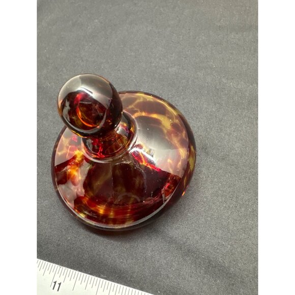 Vintage Art Glass Replacement Lid With Ball Top Swirling Amber & Red Cheetah Des - Picture 3 of 7